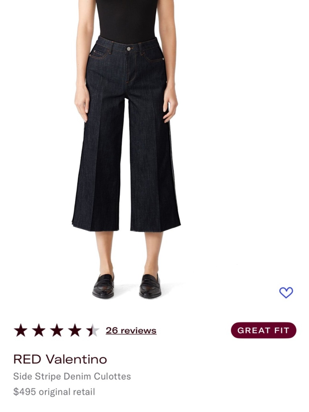 RED Valentino Dark Blue Wide-Leg cropped Jeans with Side Stripe